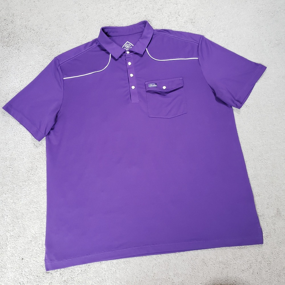Burlebo Mens XL Purple Performance Polo Shirt Snap Pocket Stretch Golf Preppy - Picture 2 of 9